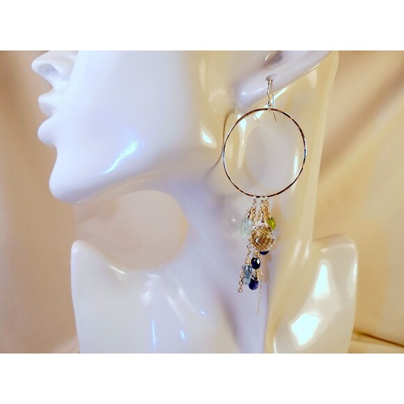 Kyanite Rock Quartz Peridot  Aquamarine-Sterling Silver Earrings  "New Rain" - Picture 1 of 7